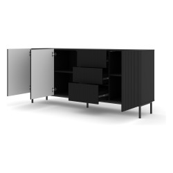 Chest of drawers RAVENNA B 200 cm, 3 doors and 3 drawers, black mat, black frame
