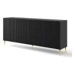 Chest of drawers RAVENNA B 200 cm, 3 doors and 3 drawers, black mat, gold legs