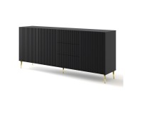 Chest of drawers RAVENNA B 200 cm, 3 doors and 3 drawers, black mat, gold legs Chest of drawers RAVENNA B 200 cm, 3 doors and 3 drawers, black mat, gold legs