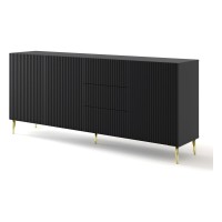 Chest of drawers RAVENNA B 200 cm, 3 doors and 3 drawers, black mat, gold legs