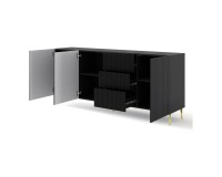 Chest of drawers RAVENNA B 200 cm, 3 doors and 3 drawers, black mat, gold legs Chest of drawers RAVENNA B 200 cm, 3 doors and 3 drawers, black mat, gold legs