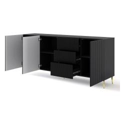 Chest of drawers RAVENNA B 200 cm, 3 doors and 3 drawers, black mat, gold legs
