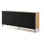 Chest of drawers RAVENNA B 200 cm, 3 doors and 3 drawers, artisan oak with black mat front, gold frame