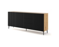 Chest of drawers RAVENNA B 200 cm, 3 doors and 3 drawers, artisan oak with black mat front, gold frame Chest of drawers RAVENNA B 200 cm, 3 doors and 3 drawers, artisan oak with black mat front, gold frame