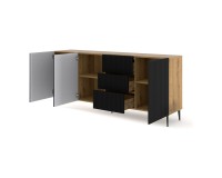 Chest of drawers RAVENNA B 200 cm, 3 doors and 3 drawers, artisan oak with black mat front, gold frame Chest of drawers RAVENNA B 200 cm, 3 doors and 3 drawers, artisan oak with black mat front, gold frame