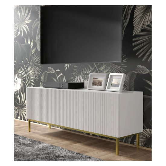 Тумба ТВ RAVENNA B 150 см, 3 двери, белый матовый, золотые ножки