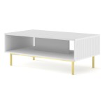 Coffee table RAVENNA B 90 cm, white mat, gold frame