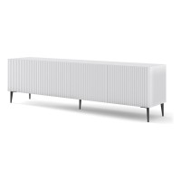 TV unit RAVENNA C 200 cm, 4 doors, white mat with white gloss front, gold frame