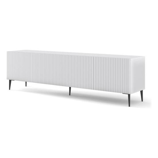 TV unit RAVENNA C 200 cm, 4 doors, white mat with white gloss front, gold frame
