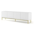Тумба ТВ RAVENNA C 200 см, 4 двери, белый матовый с фасадом белым глянцем, золотая рама