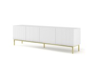 Тумба ТВ RAVENNA C 200 см, 4 двери, белый матовый с фасадом белым глянцем, золотая рама Тумба ТВ RAVENNA C 200 см, 4 двери, белый матовый с фасадом белым глянцем, золотая рама