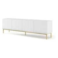 Тумба ТВ RAVENNA C 200 см, 4 двери, белый матовый с фасадом белым глянцем, золотая рама