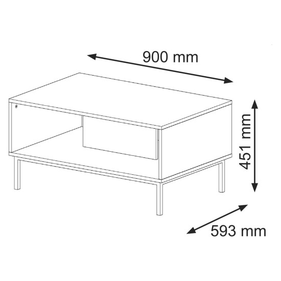 RAVENNA C coffee table 90 cm, black mat with black gloss fronts, black frame