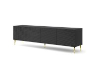TV unit RAVENNA C 200 cm, 4 doors, black mat with black gloss front, gold frame