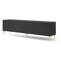 TV unit RAVENNA C 200 cm, 4 doors, black mat with black gloss front, gold frame