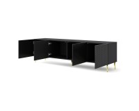 TV unit RAVENNA C 200 cm, 4 doors, black mat with black gloss front, gold frame