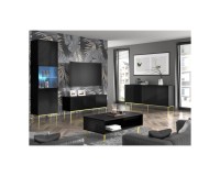 TV unit RAVENNA C 200 cm, 4 doors, black mat with black gloss front, gold frame