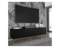TV unit RAVENNA C 200 cm, 4 doors, black mat with black gloss front, gold frame