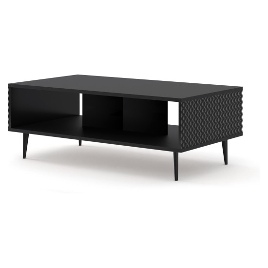 RAVENNA C coffee table 90 cm, black mat with black gloss fronts, black legs