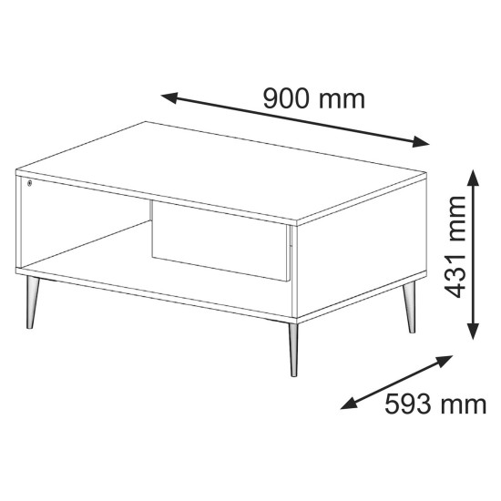 RAVENNA C coffee table 90 cm, black mat with black gloss fronts, black legs