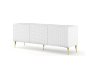TV unit RAVENNA C 150 cm, 3 doors, white mat with white gloss front, gold frame