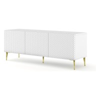 TV unit RAVENNA C 150 cm, 3 doors, white mat with white gloss front, gold frame