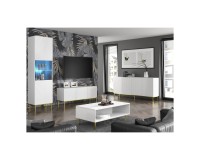 TV unit RAVENNA C 150 cm, 3 doors, white mat with white gloss front, gold frame
