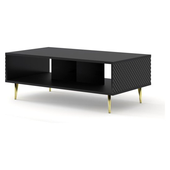 RAVENNA C coffee table 90 cm, black mat with black gloss fronts, gold legs RAVENNA C coffee table 90 cm, black mat with black gloss fronts, gold legs