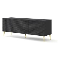 TV unit RAVENNA C 150 cm, 3 doors, black mat with black gloss front, gold frame