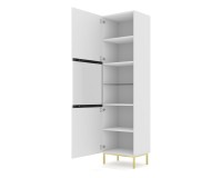 Витрина RAVENNA C 60 см, 1 дверь и 1 ящик, белый матовый с фасадом белым глянцем, золотая рама