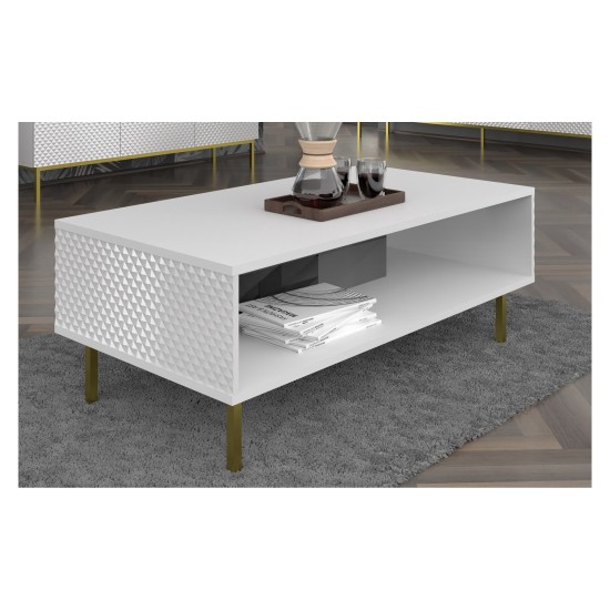 RAVENNA C coffee table 90 cm, white mat with white gloss fronts, gold legs