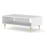 Coffee table RAVENNA C 90 cm, white mat with white gloss front, gold frame