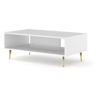 Coffee table RAVENNA C 90 cm, white mat with white gloss front, gold frame