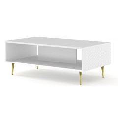 Coffee table RAVENNA C 90 cm, white mat with white gloss front, gold frame
