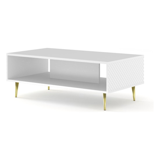 Coffee table RAVENNA C 90 cm, white mat with white gloss front, gold frame Coffee table RAVENNA C 90 cm, white mat with white gloss front, gold frame