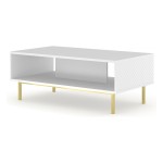 Coffee table RAVENNA C 90 cm, white mat with white gloss front, gold frame