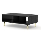 Coffee table RAVENNA C 90 cm, black mat with black gloss front, gold frame