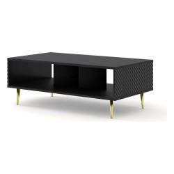 Coffee table RAVENNA C 90 cm, black mat with black gloss front, gold frame