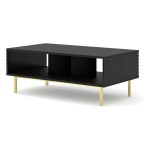 Coffee table RAVENNA C 90 cm, black mat with black gloss front, gold frame