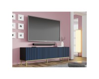 Тумба ТВ RAVENNA F 200 см, 4 двери, чёрный матовый с фасадом тёмно-синим, золотая рама