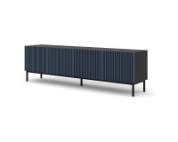 Тумба ТВ RAVENNA F 200 см, 4 двери, чёрный матовый с фасадом тёмно-синим, чёрная рама