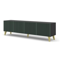 TV unit RAVENNA F 200 cm, 4 doors, black mat with dark green front, gold frame