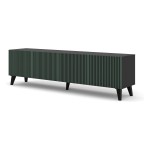 TV unit RAVENNA F 200 cm, 4 doors, black mat with dark green front, black frame