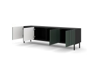 Тумба ТВ RAVENNA F 200 см, 4 двери, чёрный матовый с фасадом тёмно-зелёным, чёрная рама