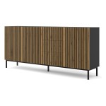 Chest of drawers RAVENNA F 200 cm, 3 doors and 3 drawers, black mat with artisan oak front, gold frame