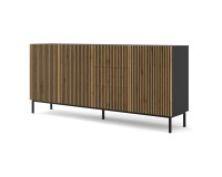 Chest of drawers RAVENNA F 200 cm, 3 doors and 3 drawers, black mat with artisan oak front, gold frame Chest of drawers RAVENNA F 200 cm, 3 doors and 3 drawers, black mat with artisan oak front, gold frame