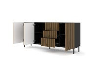 Chest of drawers RAVENNA F 200 cm, 3 doors and 3 drawers, black mat with artisan oak front, gold frame Chest of drawers RAVENNA F 200 cm, 3 doors and 3 drawers, black mat with artisan oak front, gold frame