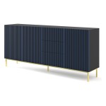 Chest of drawers RAVENNA F 200 cm, 3 doors and 3 drawers, black mat with navy blue front, gold frame