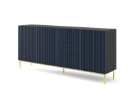 Chest of drawers RAVENNA F 200 cm, 3 doors and 3 drawers, black mat with navy blue front, gold frame Chest of drawers RAVENNA F 200 cm, 3 doors and 3 drawers, black mat with navy blue front, gold frame