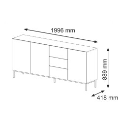 Chest of drawers RAVENNA F 200 cm, 3 doors and 3 drawers, black mat with navy blue front, gold frame
